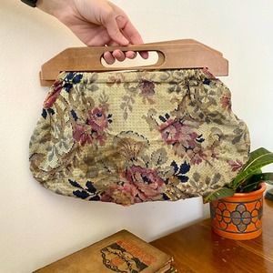 Vintage Floral Cloth Purse Tote Bag